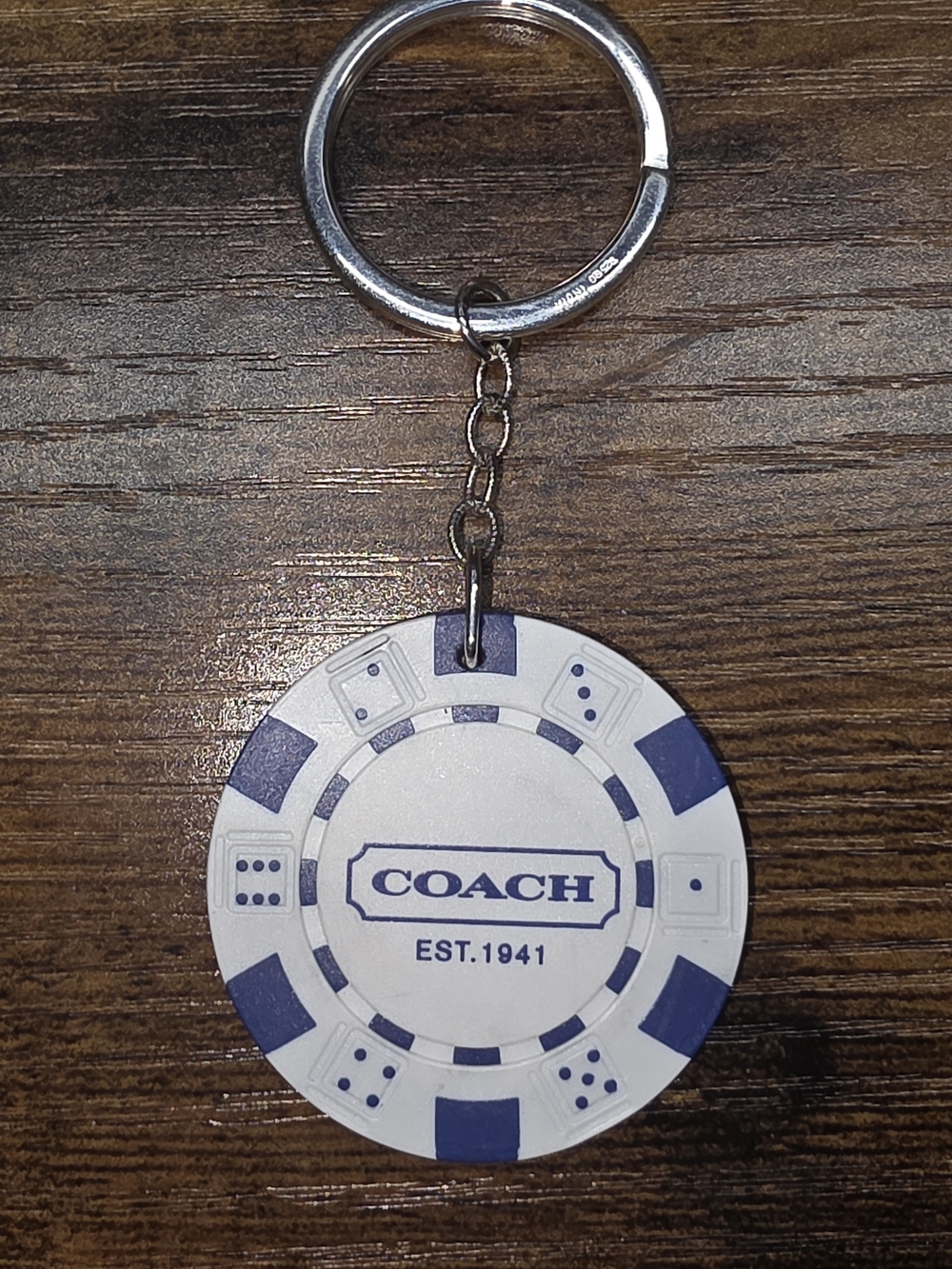 Coach White & Navy Poker Chip Key Ring - Picture 2 of 2